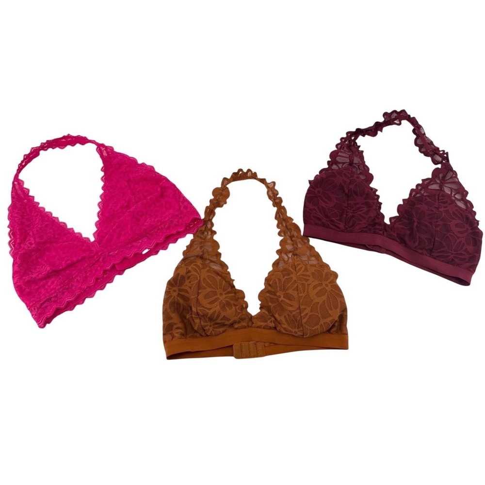 Flirtitude Bralette Women Large‎ Multicolor Lace Halter Triangle 3 Pack Bundle